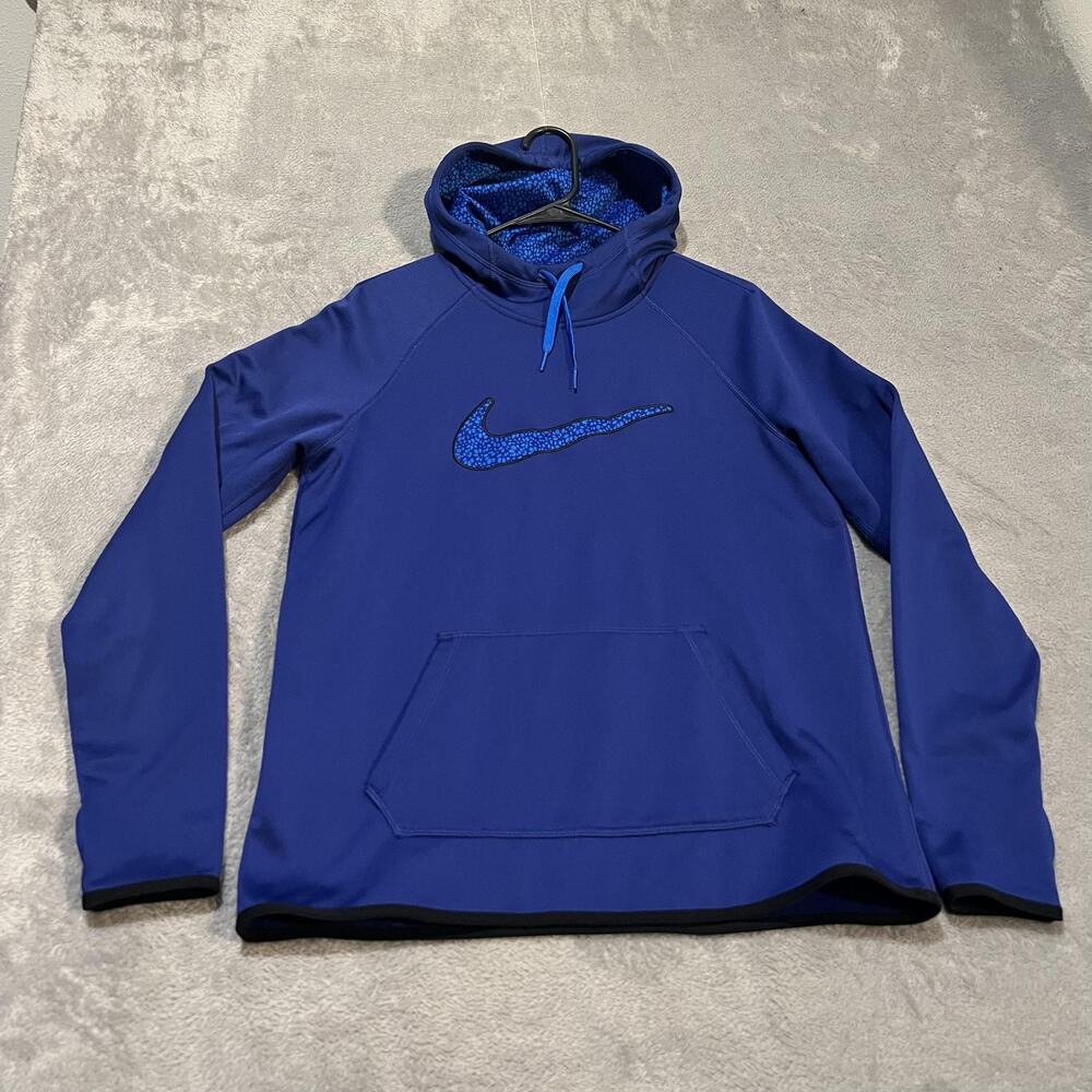Nike Therma-FIT Hoodie Mens Medium Blue Fleece Pullover Swoosh Logo Athletic